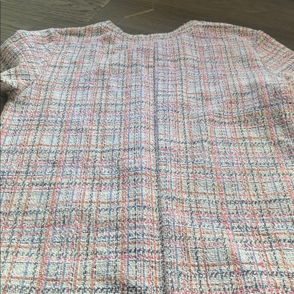 Zara |White Multicolor Pastel Tweed Fringe Frayed Hem Pearl Button Shift Dress S - Picture 15 of 15